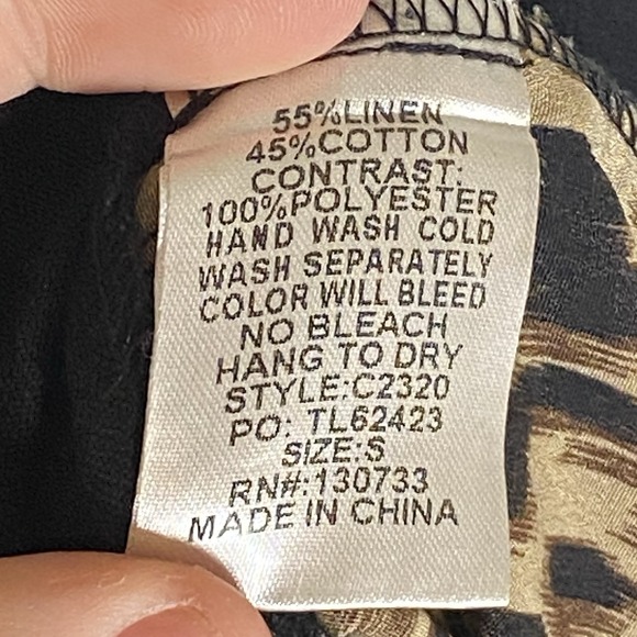 Umgee Dress Womens Small Black Leopard Linen Boho Fringe Hem Pockets Casual Nice - Picture 12 of 16